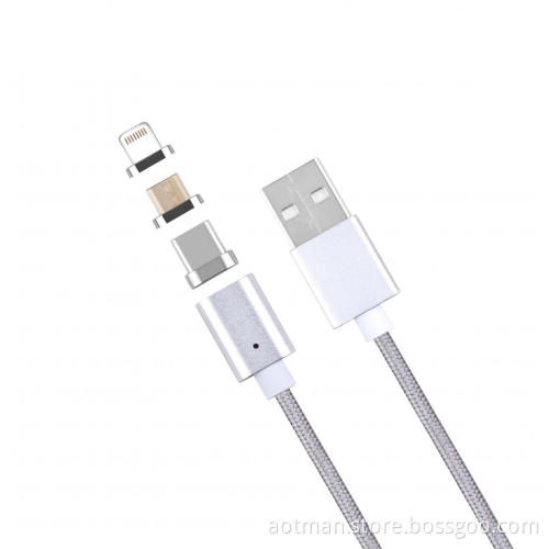 3 in 1 android magnet cable nylon magnetic cable micro usb for mobile phone